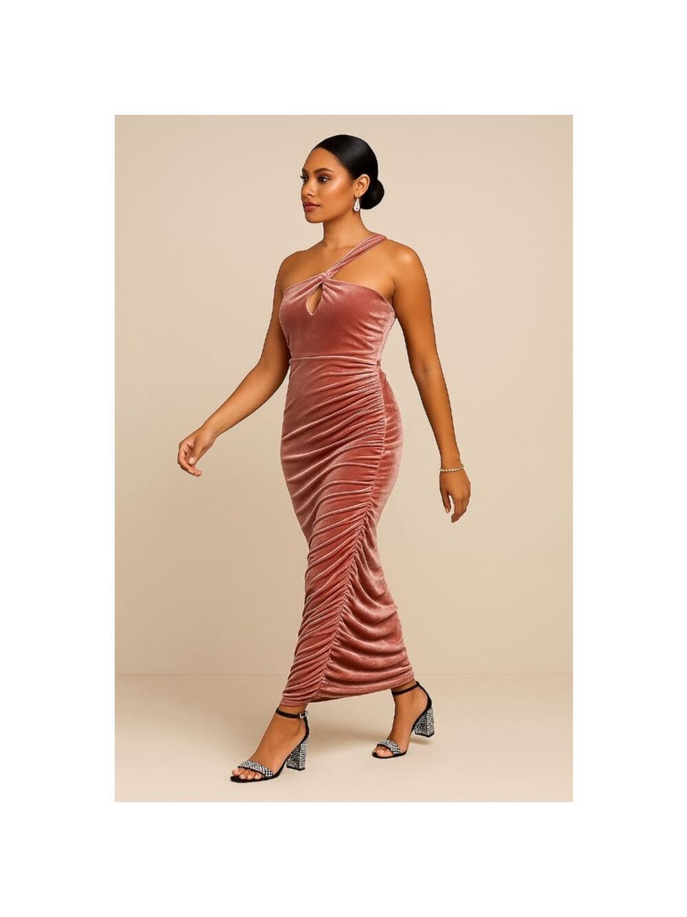 Black By BARIANO Dusty ROSE Velvet Maxi Dress Size 6